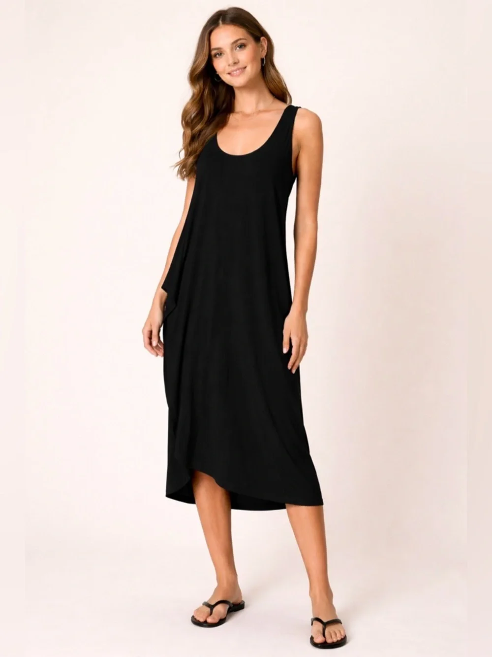 RACHEL Rachel Roy Black Sleeveless Asymmetrical Midi Dress Draped Side 0X EUC